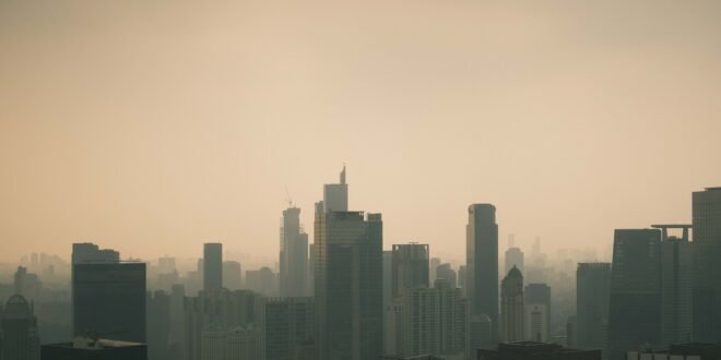 A view of a city skyline from a high rise